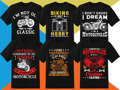 Motorcycle T-Shirt Designs Bundle branding design graphic design illustration logo teacher typography ui ux vector