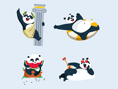Pandas set animation bear branding character emotion flat graphic design logo motion graphics panda personage pet sticker ui
