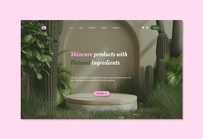 Front page Website for skincare products background design figma graphic design green homepage landingpage logo pink skincare
