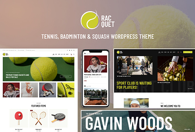 Racquet - Tennis, Badminton & Squash WordPress Theme design illustration logo web design web development webdesign woocommerce wordpress wordpress theme wordpress themes
