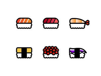 Sushi icons design eggs icon icons illustration minimal minimalism minimalist nigiri nigiri sushi octopus salmon shrimp sushi tako tamago tuna vector