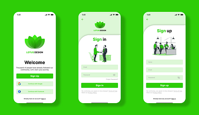 LOTUS DESIGN (Sign in/ Sign up screens) branding dailyui design figma illustration logo photoshop ui ui design uiux ux