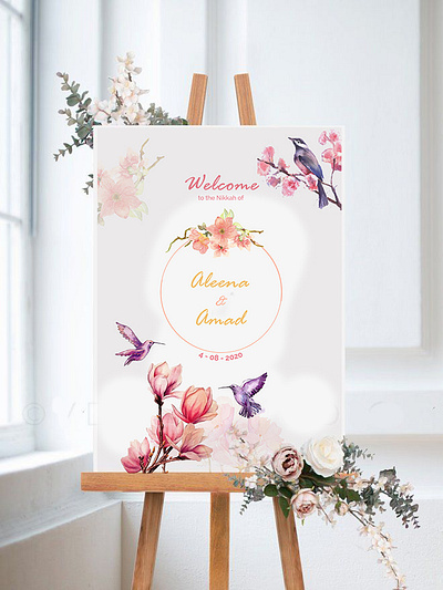 Nikkah Easel for A&A ceremony design entrance flyer graphic design minimal nikkah poster print standee typography wedding welcome