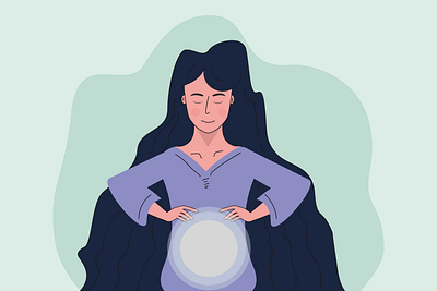 Girl Holding magical orb with closed eyes design graphic design illustration