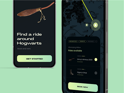 Hogwarts Ride Booking App design productdesign ui uiux visual design