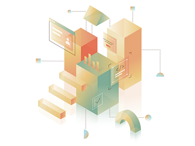 Illustration for a Digital Service company design digital service isometric marketing product development vector