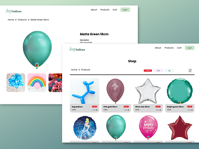 Balloon's store | products page design ecommercer landing page ui web design
