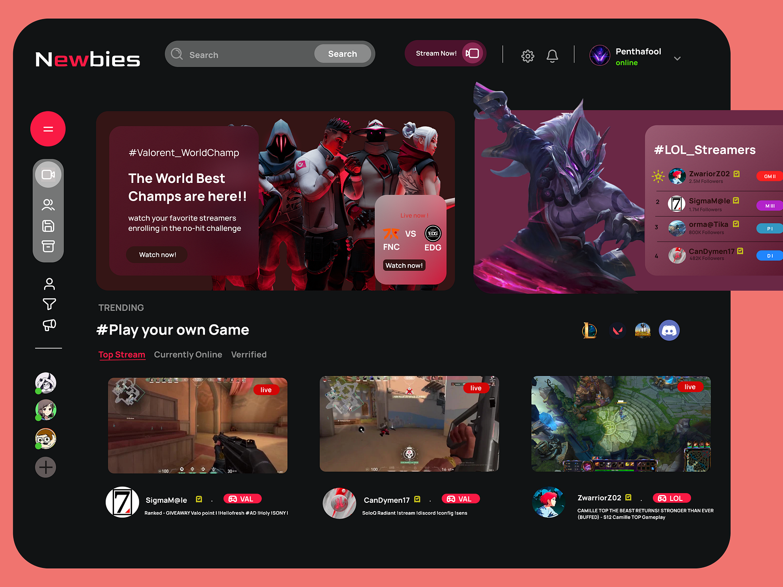 Newbies : Game Streaming Dashboard by Mohammed Hajjar on Dribbble