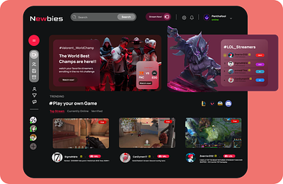 Newbies : Game Streaming Dashboard design gaming gaming app graphic design landing landing page league of legends riot games streaming streaming app ui ui ux ux ux research valorant web app web design