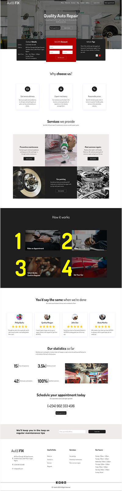 A landing page for an auto repair shop. design landingpage ui uiux web