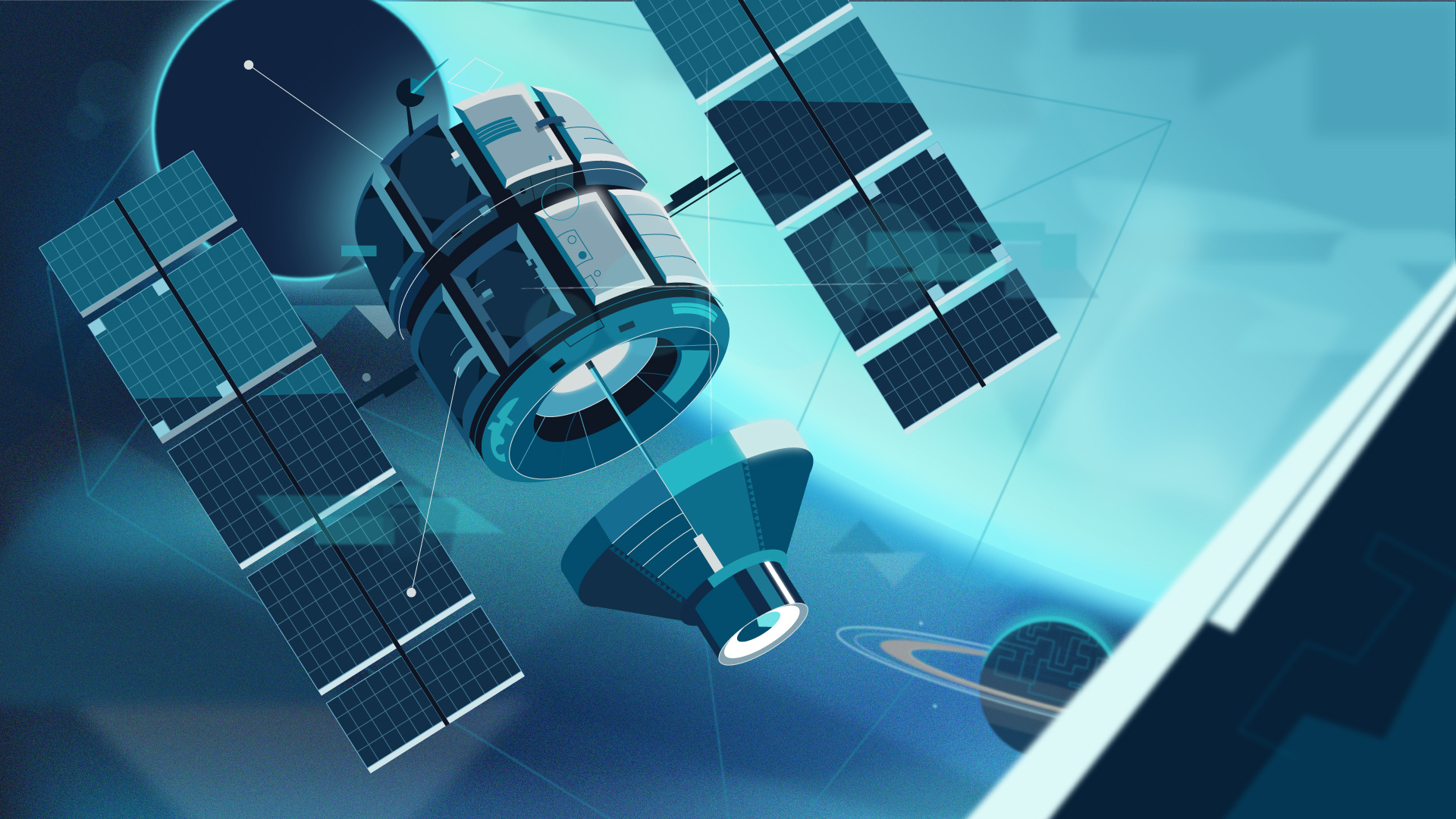 Illustration for a site about cosmology and satellites background branding business cartoon design graphic design illustration illustrator logo motion graphics person ui vector