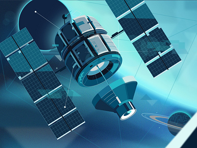 Illustration for a site about cosmology and satellites background branding business cartoon design graphic design illustration illustrator logo motion graphics person ui vector
