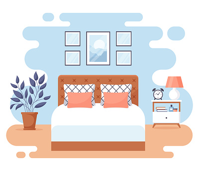 Bedroom interior illustration bed bedroom cozy flat graphic home illustration interior plant room vector