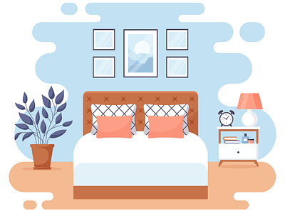 Bedroom interior illustration bed bedroom cozy flat graphic home illustration interior plant room vector