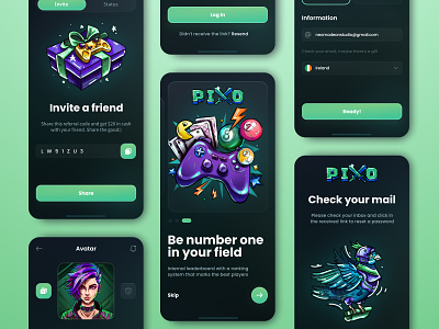 PIXO: Gaming pvp mobile platform application art design gambling game gameart gameplay graphic design illustration ios mobile app mobile app design nft p2e product design ui uiux user interface ux