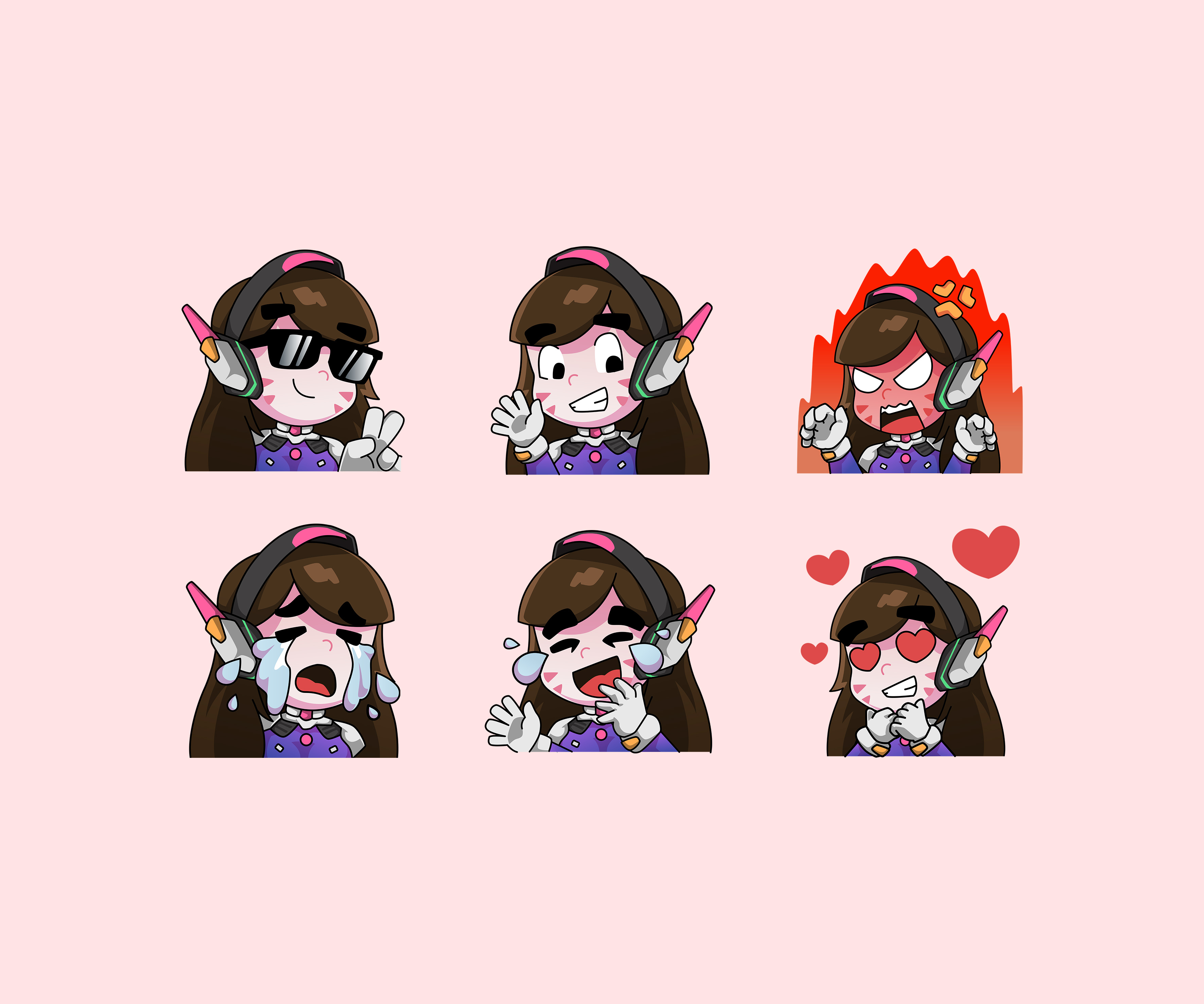 Twitch Emotes | D-Va character character design cute character d va emote design emotes game graphic design illustration mascot mascot character overwatch streamer twitch twitch emotes