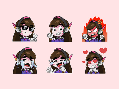 Twitch Emotes | D-Va character character design cute character d va emote design emotes game graphic design illustration mascot mascot character overwatch streamer twitch twitch emotes