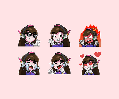 Twitch Emotes | D-Va character character design cute character d va emote design emotes game graphic design illustration mascot mascot character overwatch streamer twitch twitch emotes
