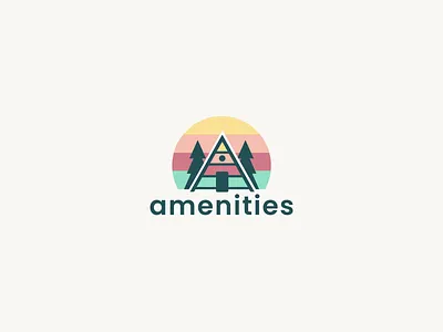 Amenities Logo a frame brand identity branding cabin clean design gradient health healthcare logo startup sunset tech wilderness