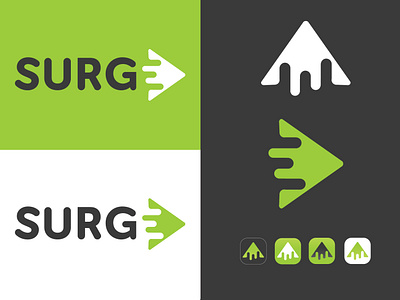 Surge Logo, Brand Identity arrow branding graphic design logo