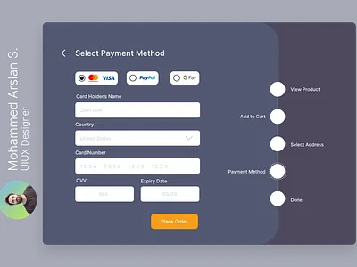 Payment Method | Checkout | Debit/Credit Card Checkout cart checkout dailyui payment method place order ui ux uxui wirefraems wireframes