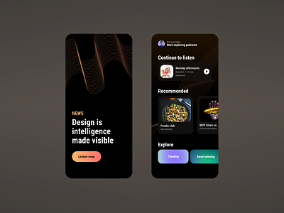 Explore podcast app - Mobile design app app design audiobook dark mode dark ui design mobile music app music player podcast app podcast app dark mode podcast ui podcasting streaming app ui ux