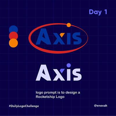 Axis, Rocketship Logo axis blue challenge daily design logo orange red rocket ship sky space vector