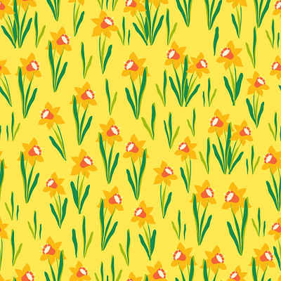 Yellow daffodils background botany daffodils design flat design floral flower illustration pattern spring surface design vector yellow