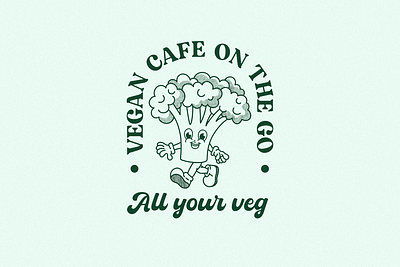 Vegan Cafe Retro Logo broccoli logo logo logo design mascot mascot logo retro retro logo vegan vegan cafe logo
