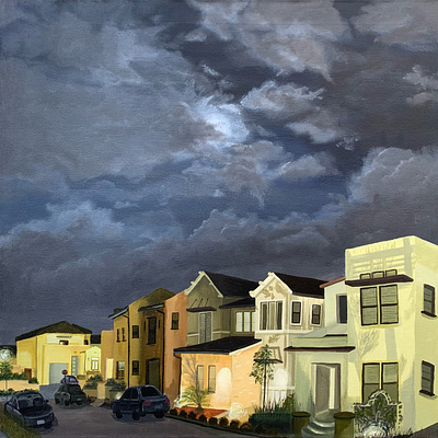 Night Time Neighborhood acrylic landscape painting