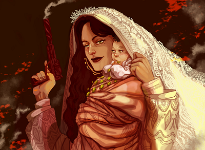 Mother and Son: Process character art digital painting maternal mother and son narrative illustration painting