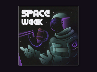 SPACE WEEK Podcast Cover astronaut astronomy branding characterdesign coverart graphic design illustration illustrator logo mic nasa podcastcover scifi space stars vector
