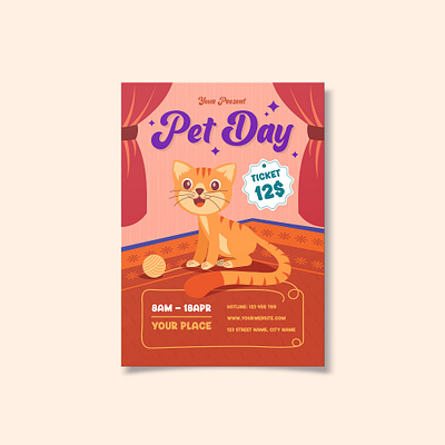 A flyer for pet day with a cat on it animation cat design graphic design illustration party pet day vector