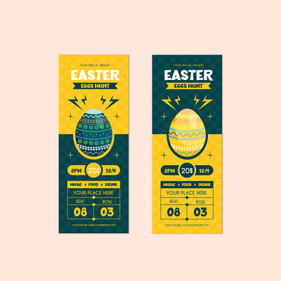 Vector two tickets for easter eggs hunt are displayed on a pink animation design easrter eggs hunt easter eggs graphic design illustration tickets vector