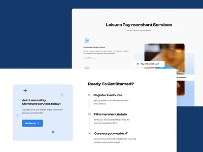 LeisurePay Landing Page Redesign. banking design finance fintech fintech landing page get started ui merchant services landing page ui web3
