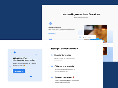 LeisurePay Landing Page Redesign. banking design finance fintech fintech landing page get started ui merchant services landing page ui web3