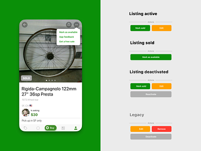 Sprocket iOS Sold Item States bicycle bike buttons colors design flow flowmap ios logic marketplace part sell selling seo sold spec sprocket ui ux wheel