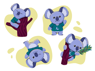 Koala buddy adorable animal blue cartoon character character design children comfy cute design flat graphic design green happy illustration illustrator koala minimal texture vector