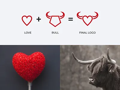 Bull and Love Logo brand branding bull bull and love logo bull logo color design dual meaning logo illustration line logo logo logo combination love love logo minimal logo prio hans typography ui vector