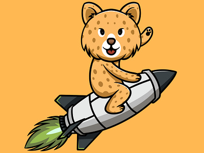 Cute Baby Leopard go to the Moon animal branding graphic design illustration kawaii space discovery ui