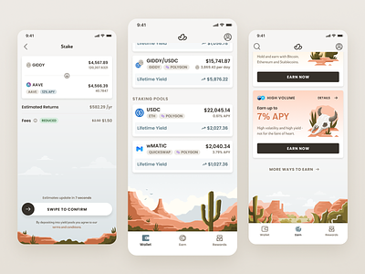 Desert scene screen anchors app branding crypto desert design graphic design illustration mobile mobile app product design ui ux