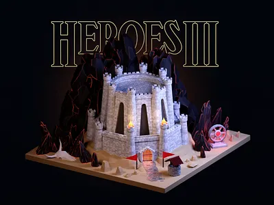 Heroes of might and magic III (Dangeon) 3d blender castle cycles dangeon game heroes low poly modeling render texturing