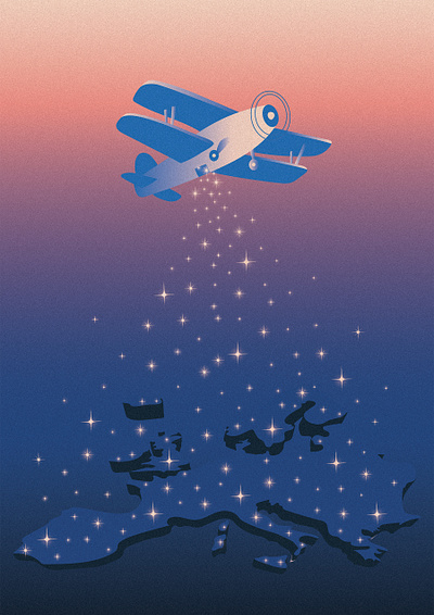 Together We Fly High es europe illustration plane stars vintage