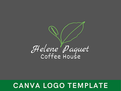 Premade Green Line Art Coffee Bean Canva Logo Template brand identity branding canva coffee bar logo coffee logo design hand drawn logo logo logo design restaurant logo tea logo template