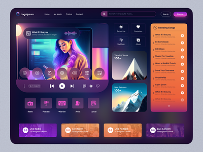 Music Streaming Service UI/UX Design album apple music design home page landing page live modern music music app music player play player spotify streaming ui ux web web design website website design