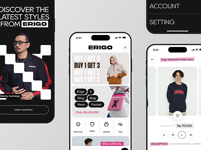 E-Commerce Mobile App card cart clean clothing design e commerse ecommerse ecommerse ui erigo fashion fashion store marketplace mobile mobile app product page shop shopping app shopping cart style ui