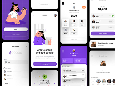 Split money app banking calendar character color dashboard finance graph illustration management mobile money online schedule style task uidesign website