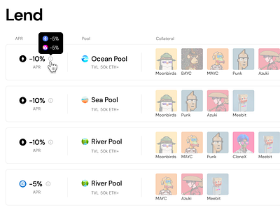 Lend NFT apr card cards clean collateral components crypto drop figma lend lend nft loan muzli pool product refinance ui ux wallet