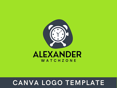 Premade Abstract Alarm Watch Canva Logo Template alarm clock logo brand identity branding canva clock logo design logo logo design tech logo template timer watch logo