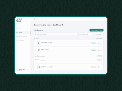 Paws Dashboard dashboard product design ui ux